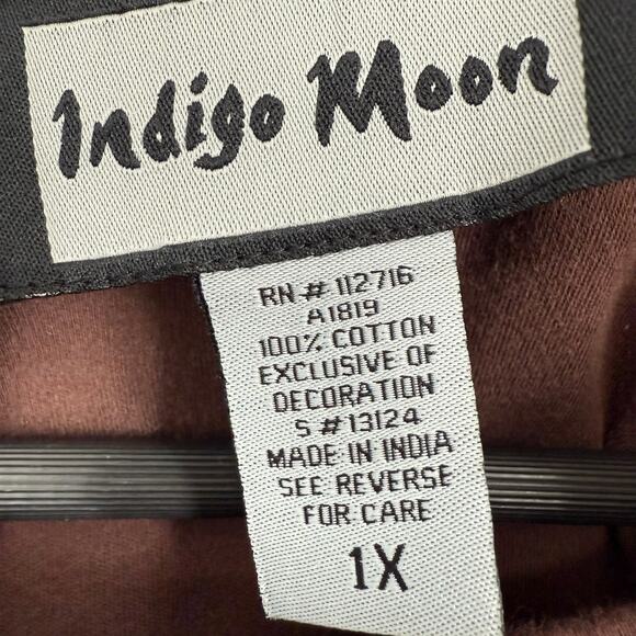 Indigo Moon Wearable Art Plus Size 1X Brown/Maroon Sequin Blouse Shirt Top Artsy - Picture 2 of 5